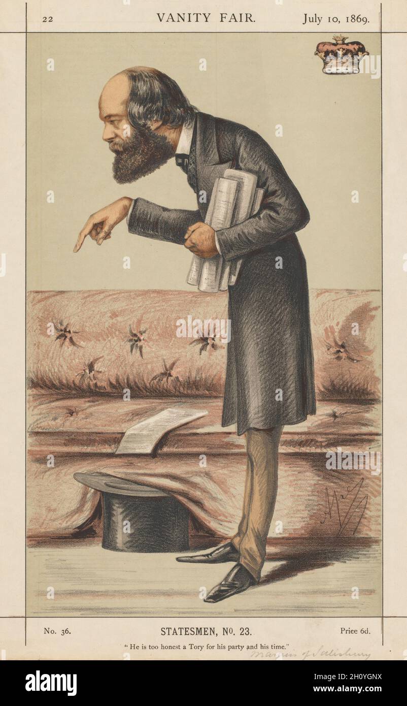 Publié dans Vanity Fair le 10 juillet 1869: Vanity Fair: Statesman, no 23 «il est trop honnête un conservateur pour son parti et son temps», 1869.Carlo (APE) Pellegrini (italien, 1839-1889), Vanity Fair.(Boston: Frame Central, 1992.) p. 1, 10 juillet 1869, n° 23.Lithographie couleur; feuille: 35.7 x 22.8 cm (14 1/16 x 9 po.); image: 30.5 x 18.6 cm (12 x 7 5/16 po.). Banque D'Images