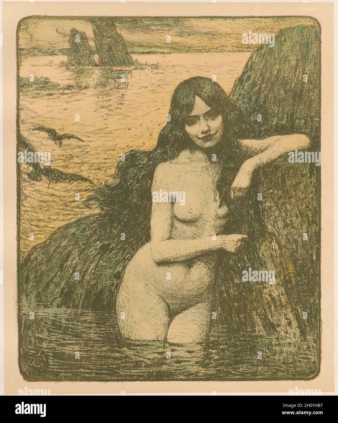 L'Estampe moderne : Sirène : Sirène, 1896.Charles-François-Prosper Guérin (français, 1875-1939).Lithographie couleur; feuille: 40.1 x 30.5 cm (15 13/16 x 12 po.); image: 28.1 x 23.8 cm (11 1/16 x 9 3/8 po.). Banque D'Images