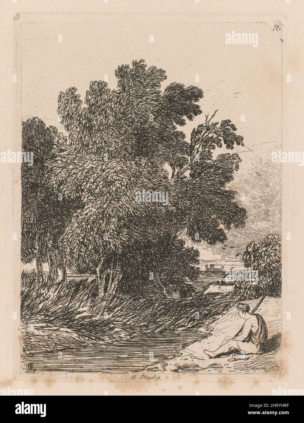 Liber Studiorum : Plat 16, une étude, 1838. John Cotman Vendez (britannique, 1782-1842). À partir d'une gravure, Softground volume relié contenant 48 plaques ; feuille : 40,7 x 32 cm (16 x 12 5/8 in.) ; platemark : 10,4 x 8,2 cm (4 1/8 x 3 1/4 in.). Banque D'Images