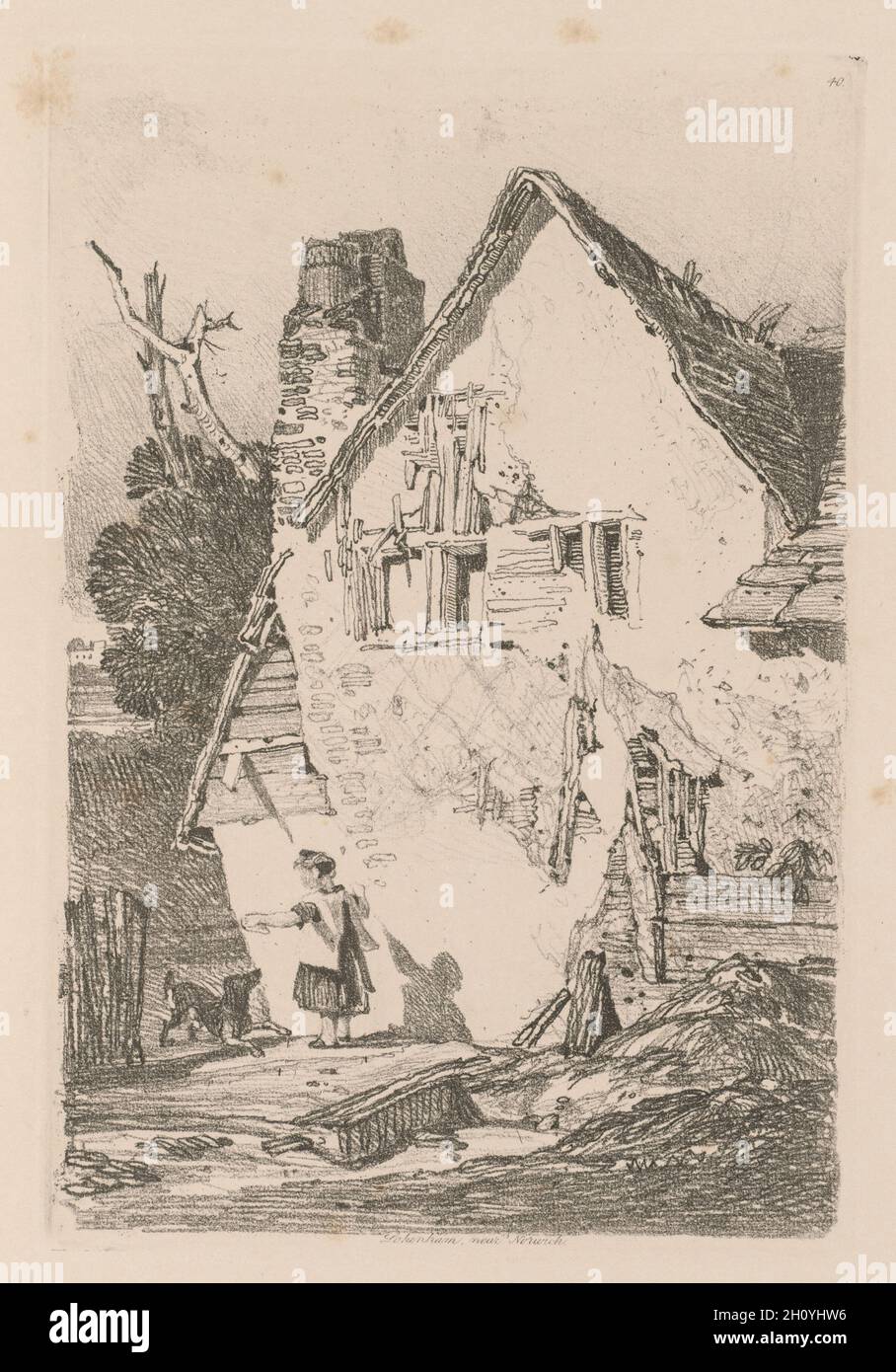 Liber Studiorum : plaque 40, Lakenham, près de Norwich, 1838. John Cotman Vendez (britannique, 1782-1842). À partir d'une gravure, Softground volume relié contenant 48 plaques ; feuille : 49,6 x 32 cm (19 1/2 x 12 5/8 in.) : platemark ; 23,7 x 16,1 cm (9 5/16 x 6 5/16 in.). Banque D'Images