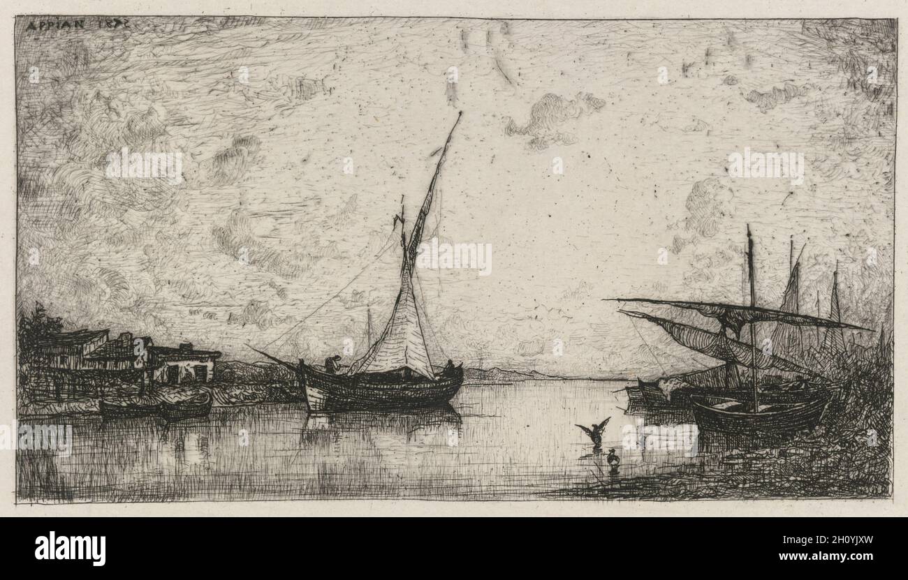 Canal aux Martigues, 1872.Adolphe Appian (français, 1818-1898).Gravure; feuille: 25.2 x 32.4 cm (9 15/16 x 12 3/4 in.). Banque D'Images