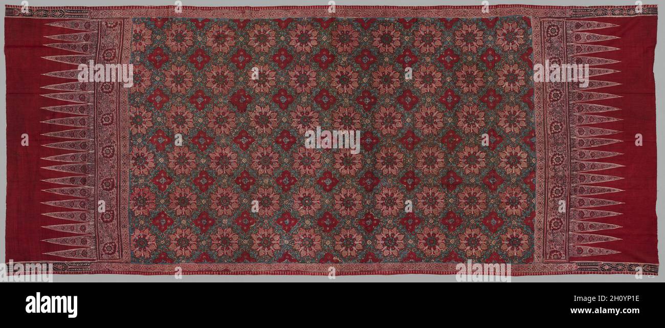 L'enrubanneuse de la hanche (tapis), 1800-1850. L'Inde, côte de Coromandel, 1ère moitié 19e siècle. Coton ; tissage ordinaire ; bloquer imprimé, appelée résister, peint mordants, teints ; total : 259,1 x 108 x 102 cm (42 1/2 in.). Banque D'Images