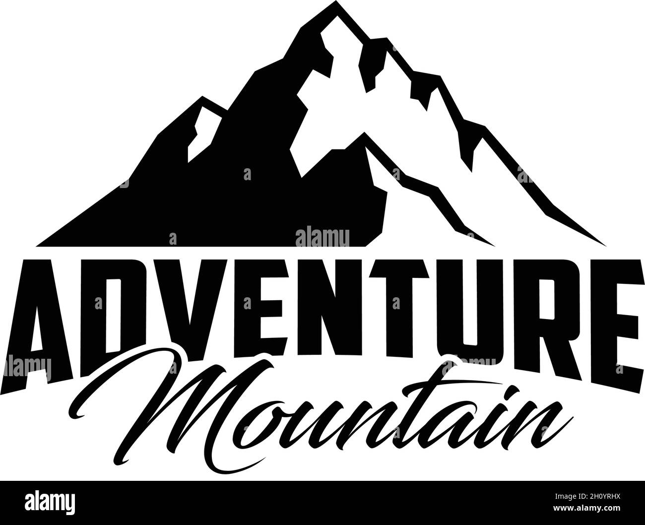 Illustration de montagne avec texte « Adventure Mountain », logo lié à l'activité extérieure Illustration de Vecteur
