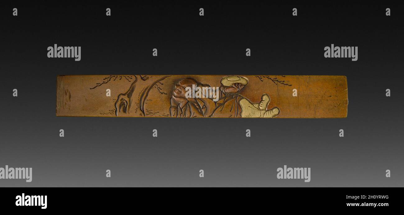 Poignée de couteau (Kozuka), du début au milieu des années 1800.Japon, période Edo (1615-1868).Bronze incrusté; hors tout: 1.4 cm (9/16 in.). Banque D'Images