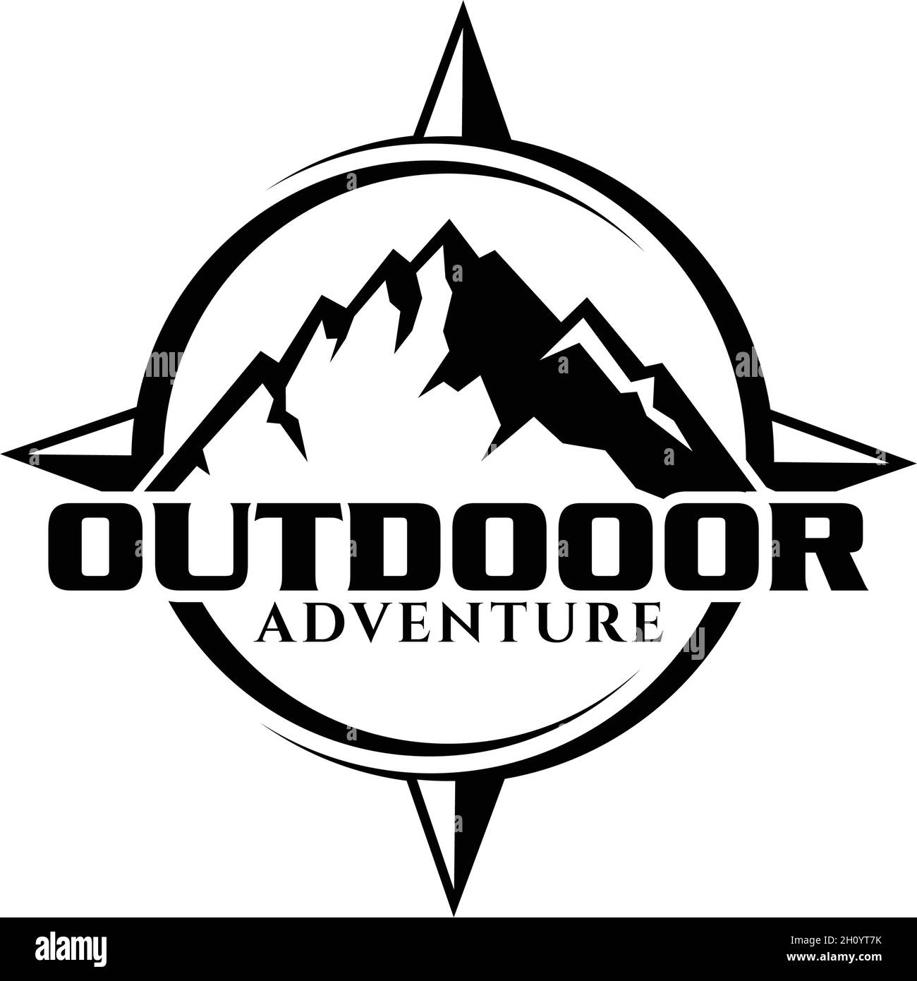Mountain incorporé avec boussole, logo lié à l'activité extérieure Illustration de Vecteur