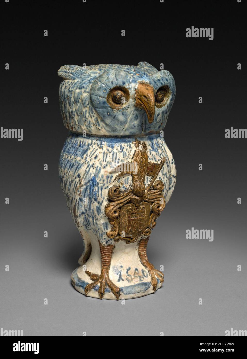 Hibou , 1540.Sud de l'Allemagne, XVIe siècle.Confessions; diamètre: 9.9 cm (3 7/8 in.); hors tout: 25.9 x 10.2 cm (10 3/16 x 4 in.); partie 1: 22.9 cm (9 in.). Banque D'Images