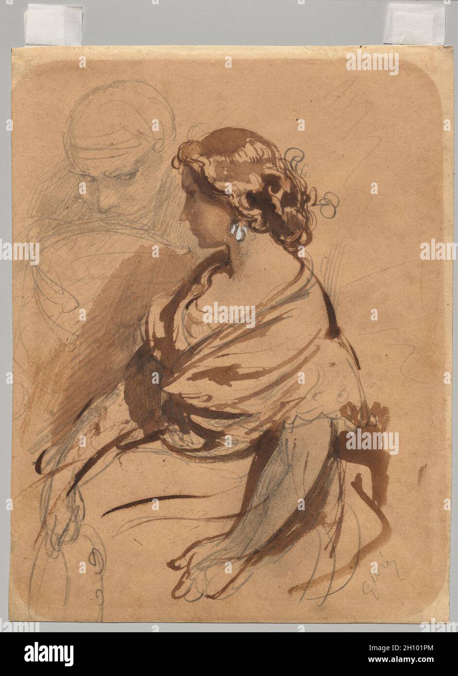 Jeune femme de Valence, c.1862. Gustave doré (français, 1832-1883).Brossez l'encre brune et le graphite avec des touches de gouache blanc sur du papier à colombe robuste; feuille: 28.7 x 22.1 cm (11 5/16 x 8 11/16 po).Gustave doré était un illustrateur prolifique, contribuant à un large éventail de livres et de périodiques.Ce dessin concerne probablement des représentations de l'Espagne qu'il a faites pour le Tour du monde, un journal de voyage français, à la suite d'une exploration étendue dans tout le pays.Les images de la culture espagnole de doré ont été publiées en plusieurs versements au cours d’une décennie environ.Ici, un jeune va Banque D'Images