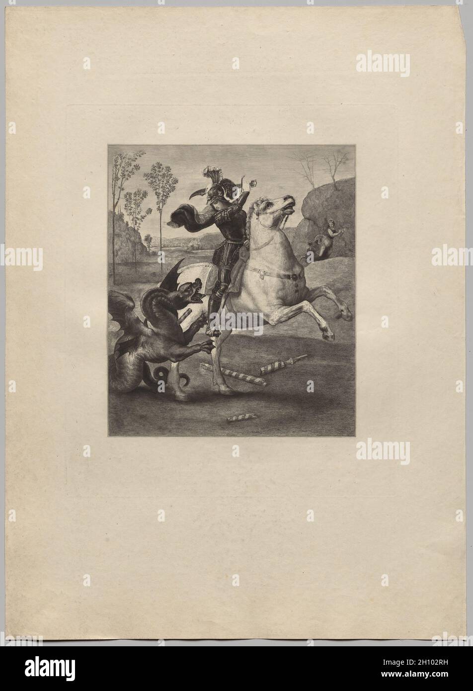 Saint-George et le Dragon (4), 1885.Claude-Ferdinand Gaillard (français, 1834-1887), après Raphaël (italien, 1483-1520).Gravure; feuille: 65 x 47.4 cm (25 9/16 x 18 11/16 po.); image: 30 x 25.5 cm (11 13/16 x 10 1/16 po.); repère plateau: 40.7 x 33.9 cm (16 x 13 3/8 po.). Banque D'Images