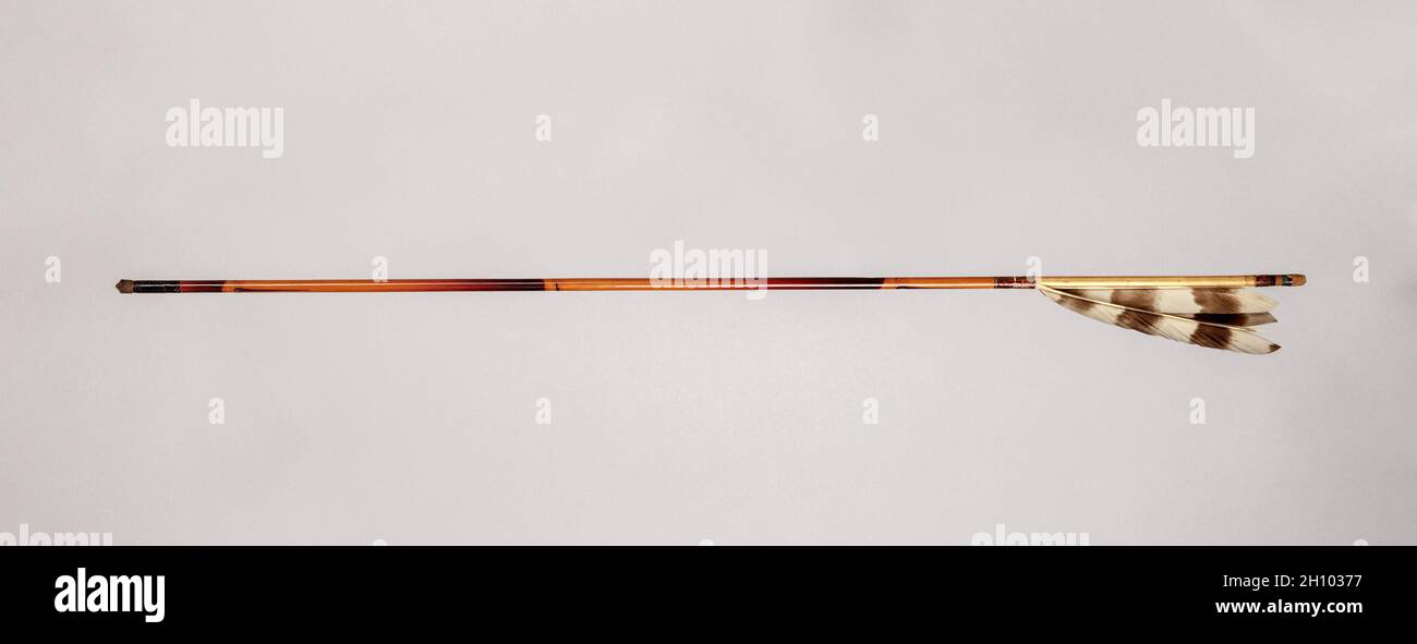 Flèche, 1800s.Japon, période Edo (1615-1868) à période Meiji (1868-1912).Tige de bambou à pointe métallique et à plumes; moyenne : 85.1 cm (33 1/2 po). Banque D'Images
