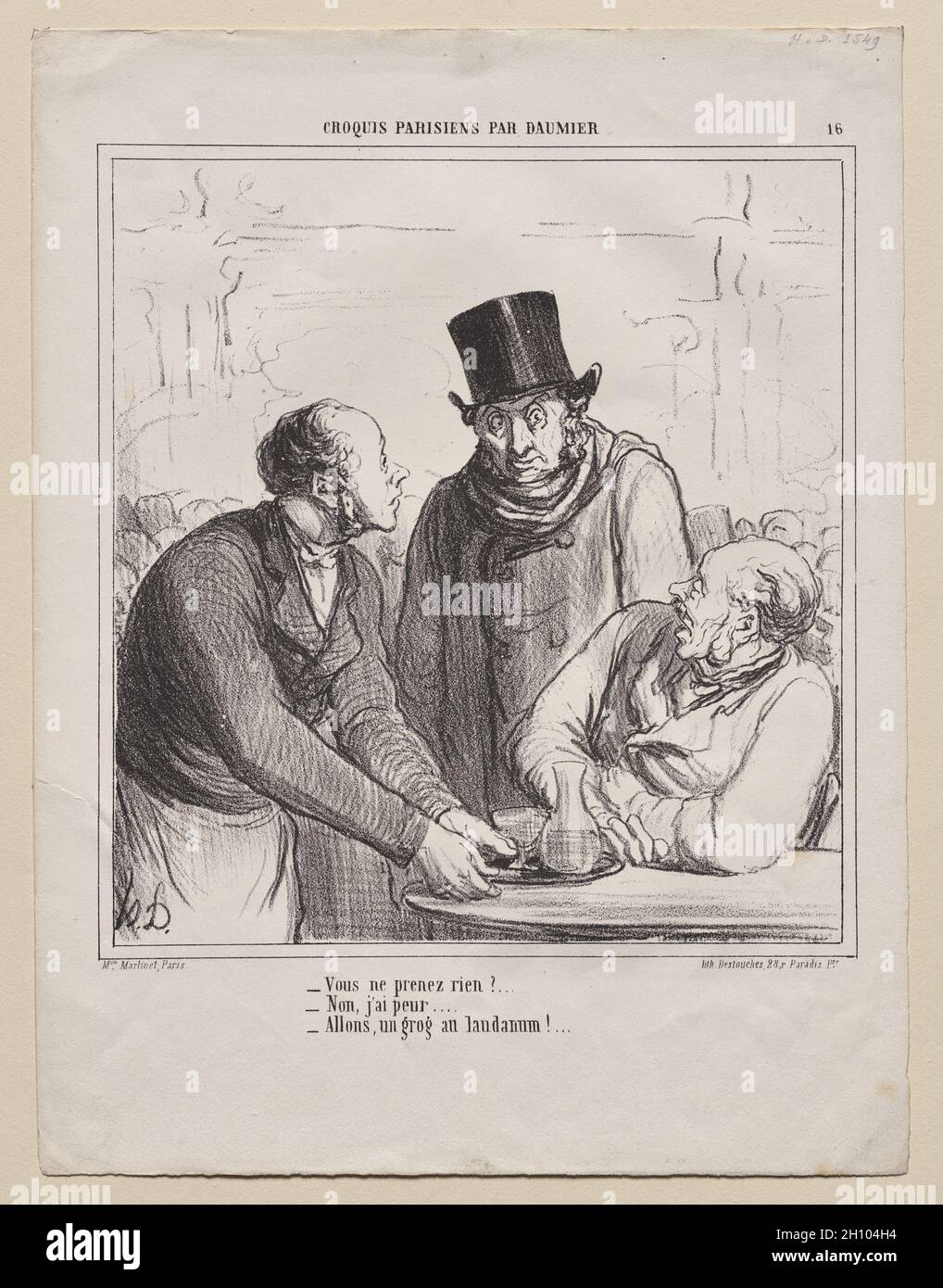 Publié dans le Charivari: Parisian Sketches, planche 16: Vous ne prenez rien?, 1865.Honoré Daumier (français, 1808-1879).Lithographie; feuille: 36 x 27.4 cm (14 3/16 x 10 13/16 po.); image: 24.7 x 22.8 cm (9 3/4 x 9 po.). Banque D'Images