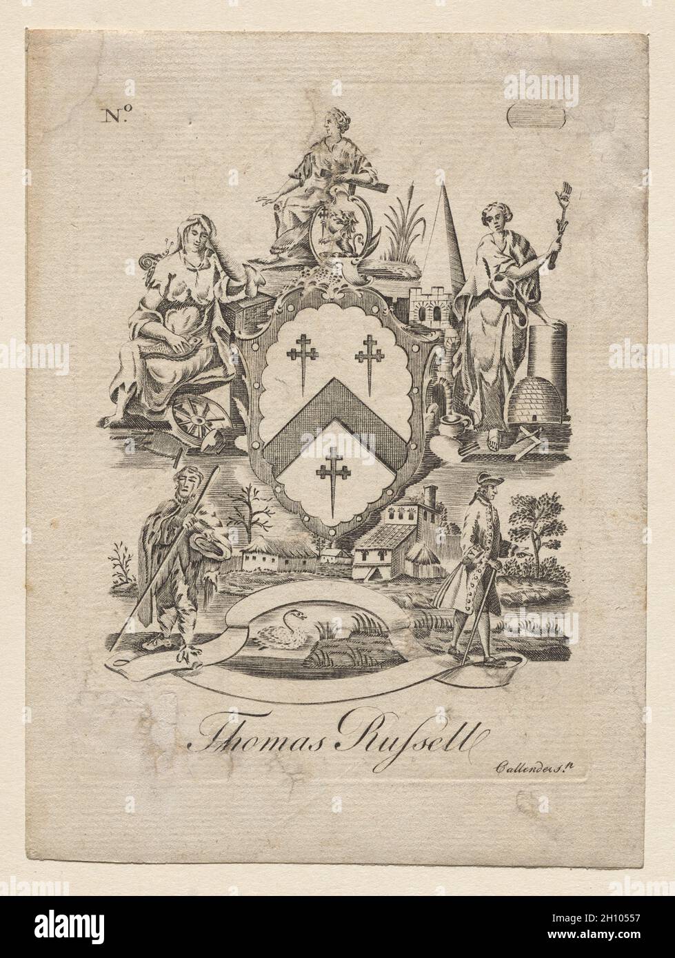 Bibliothèque: Armoiries avec Thomas Russell inscrit ci-dessous.Joseph Callender (américain, 1751-1821).Gravure ; Banque D'Images