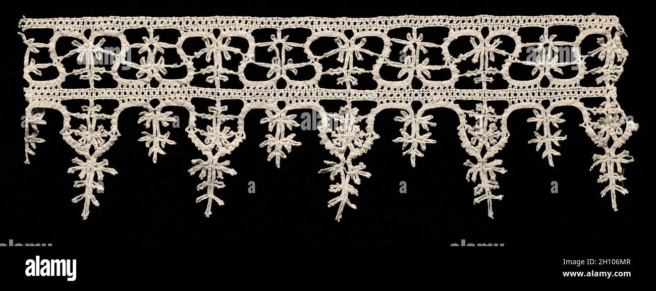 Insertion et bordure de la dentelle de la bobine de points, début du XVIIe siècle.Italie, Venise, début du XVIIe siècle.Dentelle, bobine; moyenne: 11.5 x 35.3 cm (4 1/2 x 13 7/8 po). Banque D'Images