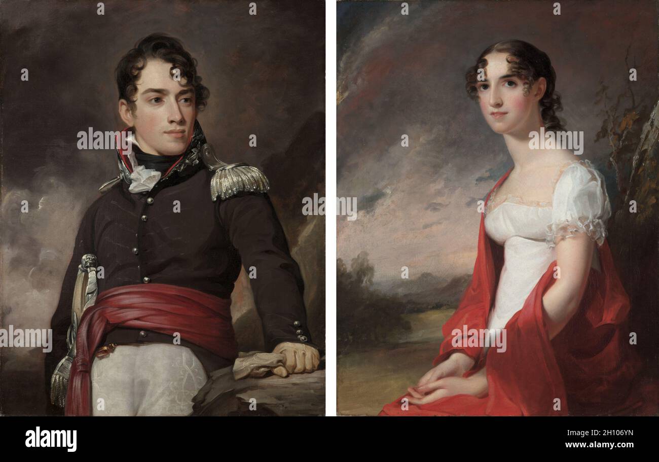 Portraits de Jean Terford David et de Mary Sicard David, 1813.Thomas Sully (américain, 1783-1872).Huile sur toile; encadré: 122 x 103 x 10 cm (48 1/16 x 40 9/16 x 3 15/16 in.); non encadré: 89.5 x 70.5 cm (35 1/4 x 27 3/4 in.); partie 2: 121.9 x 103.5 x 15.3 cm (48 x 40 3/4 x 6 in.); partie 3:89.5 x 69.8 cm (35 1/4 x 27 1/2 po).Selon son propre inventaire, le Sully, incroyablement productif, a peint plus de 2,600 œuvres au cours de sa carrière.La plupart de ces peintures étaient des portraits commandés, y compris celui de John Terford David, qui venait de se marier récemment.David, né en France, était un o américain Banque D'Images