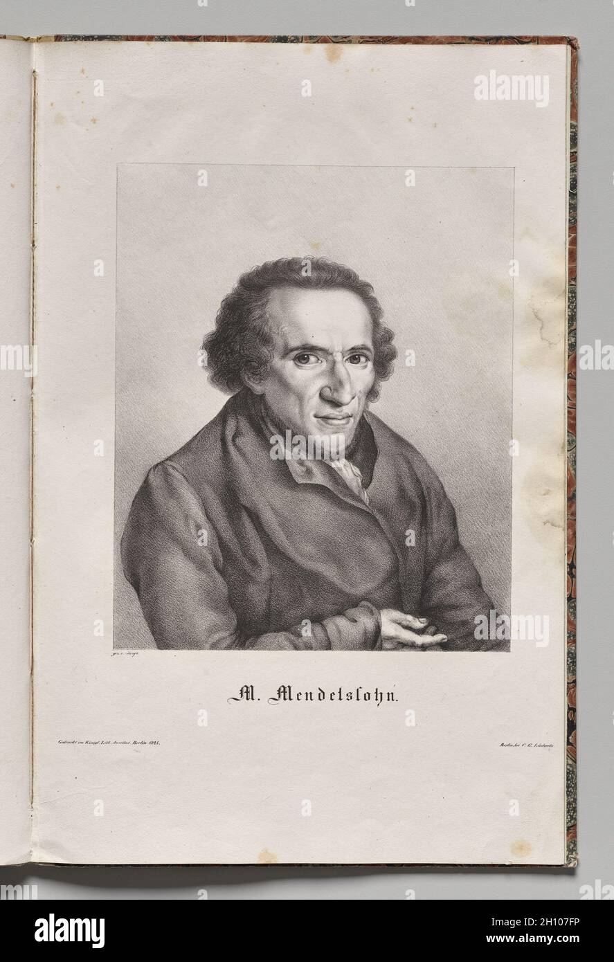 Les auteurs célèbres d'Allemagne : Portrait de Moïse Mendelssohn, 1824.Gustav Karl Friedrich Lüderitz (allemand, 1803-1884).Lithographie; Banque D'Images