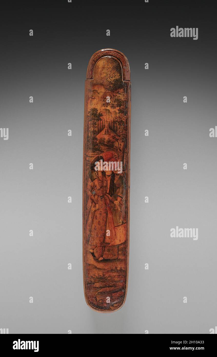 Plume et encre fort, 1697-98. L'Iran, l'époque safavide (1501-1722). Plus de laque papier mâché ; total : 3,6 x 22,3 x 4,2 cm (1 7/16 x 8 3/4 x 1 5/8 in.). Banque D'Images