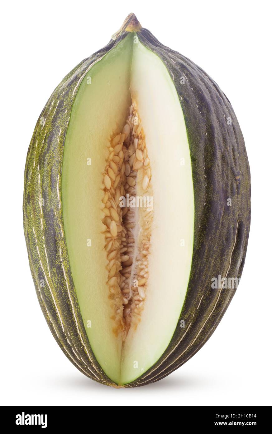 Melon vert piel de sapo trois quarts isolés sur fond blanc.Masque.Profondeur de champ complète. Banque D'Images