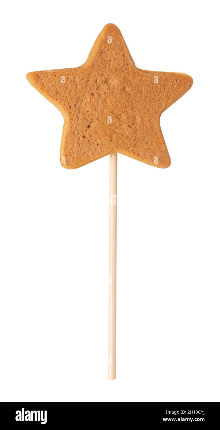 Cookies en étoile sur un bâton isolé sur fond blanc.Masque.Profondeur de champ complète. Banque D'Images