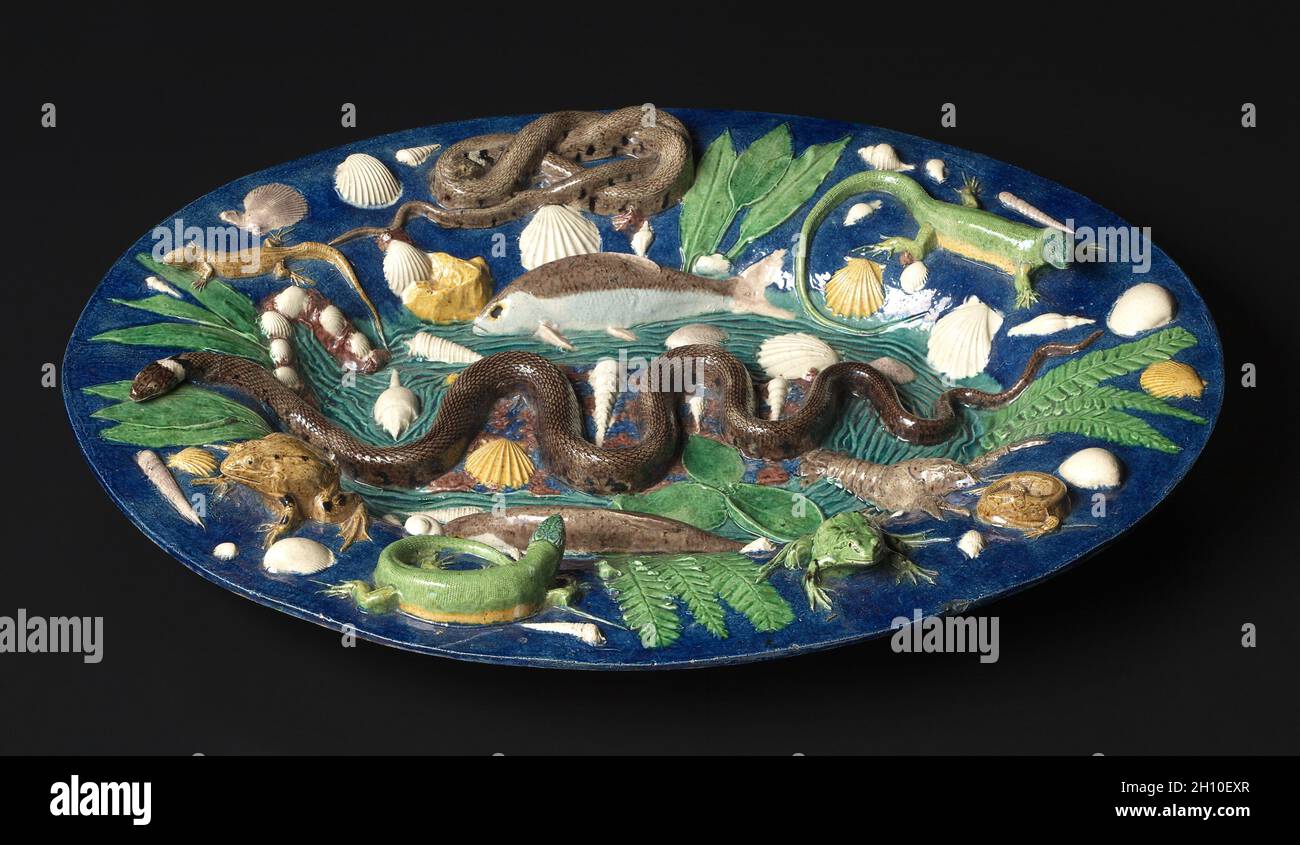 Plateau, fin des années 1500. Cercle de Bernard Palissy (Français, 1510-1589). Faïence de plomb ; Total : 49 x 40 cm (19 3/4 x 15 5/16 in.). Banque D'Images