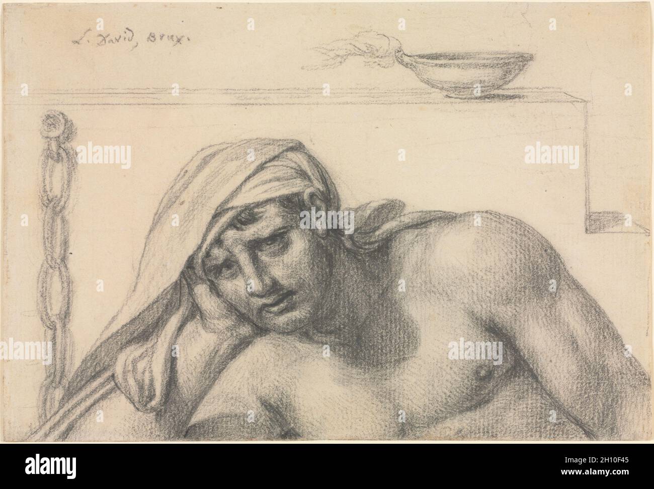 Le Prisonnier, 1819. Jacques-Louis David (Français, 1748-1825). Craie noire ; feuille : 13,3 x 19,6 cm (5 1/4 x 7 2/13 in.). Banque D'Images