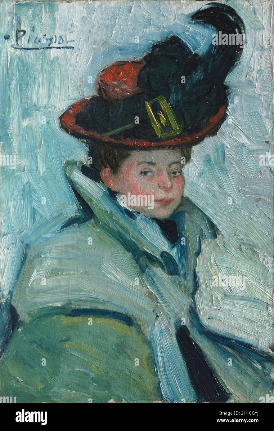 Femme avec un cap, début 1901.Pablo Picasso (espagnol, 1881-1973).Huile sur toile; encadré: 92.4 x 69.9 x 7.9 cm (36 3/8 x 27 1/2 x 3 1/8 in.); non encadré: 73 x 50.2 cm (28 3/4 x 19 3/4 in.). Banque D'Images