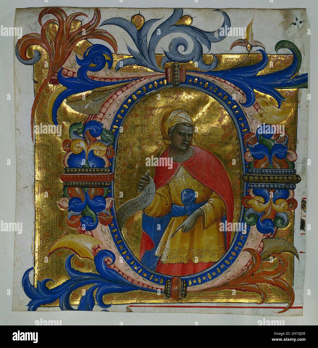 Initial D[eus in loco] avec un prophète prélevés de façon progressive, 1409-10. Lorenzo Monaco (Italien), ch. 1370-1425). Encre, tempera, et d'or sur vélin ; feuille : 16,7 x 16 cm (6 9/16 x 6 5/16 in.) ; produits : 52,4 x 39,7 cm (20 5/8 x 15 5/8 in.) ; enchevêtrées : 48,9 x 36,2 cm (19 1/4 x 14 1/4 in.). Banque D'Images