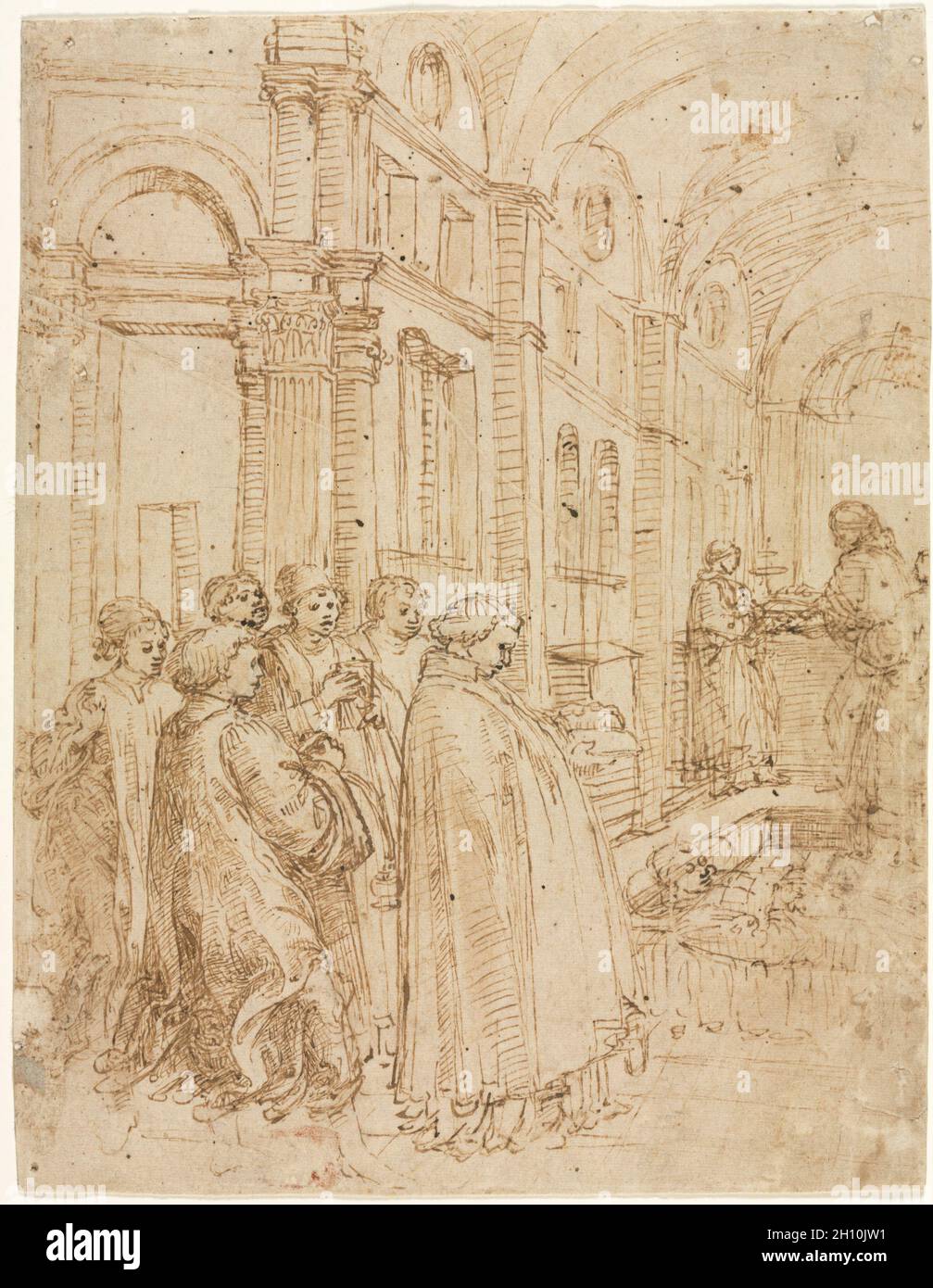 Le funéraire de Saint Stephen, c.1460. Filippo Lippi (italien, c.1406-1469).Stylo et encre brune avec brosse et lavage brun avec traces de stylet sur traces de craie noire; feuille: 24.9 x 19.3 cm (9 13/16 x 7 5/8 po.); support secondaire: 24.9 x 19.3 cm (9 13/16 x 7 5/8 po.). Banque D'Images