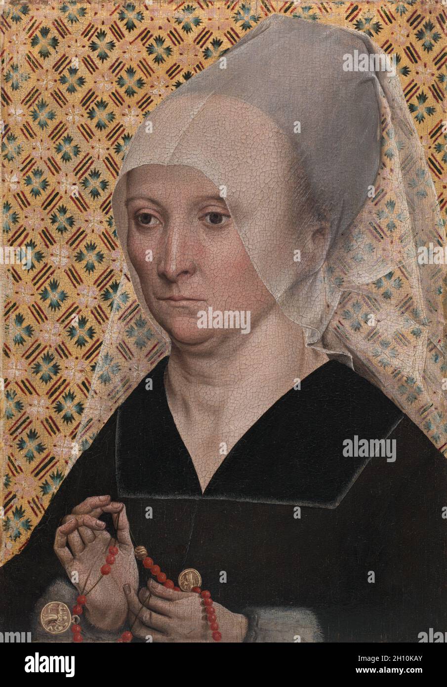 Portrait d'une femme, ch. 1490-1495. Maître de la Sainte parenté (allemand). Huile sur bois ; pans : 44 x 34,5 x 5,5 cm (17 x 13 x 5/16 9/16 2 3/16 in.) ; non encadrée : 30,3 x 21,3 cm (11 15/16 x 8 3/8 in.). Banque D'Images