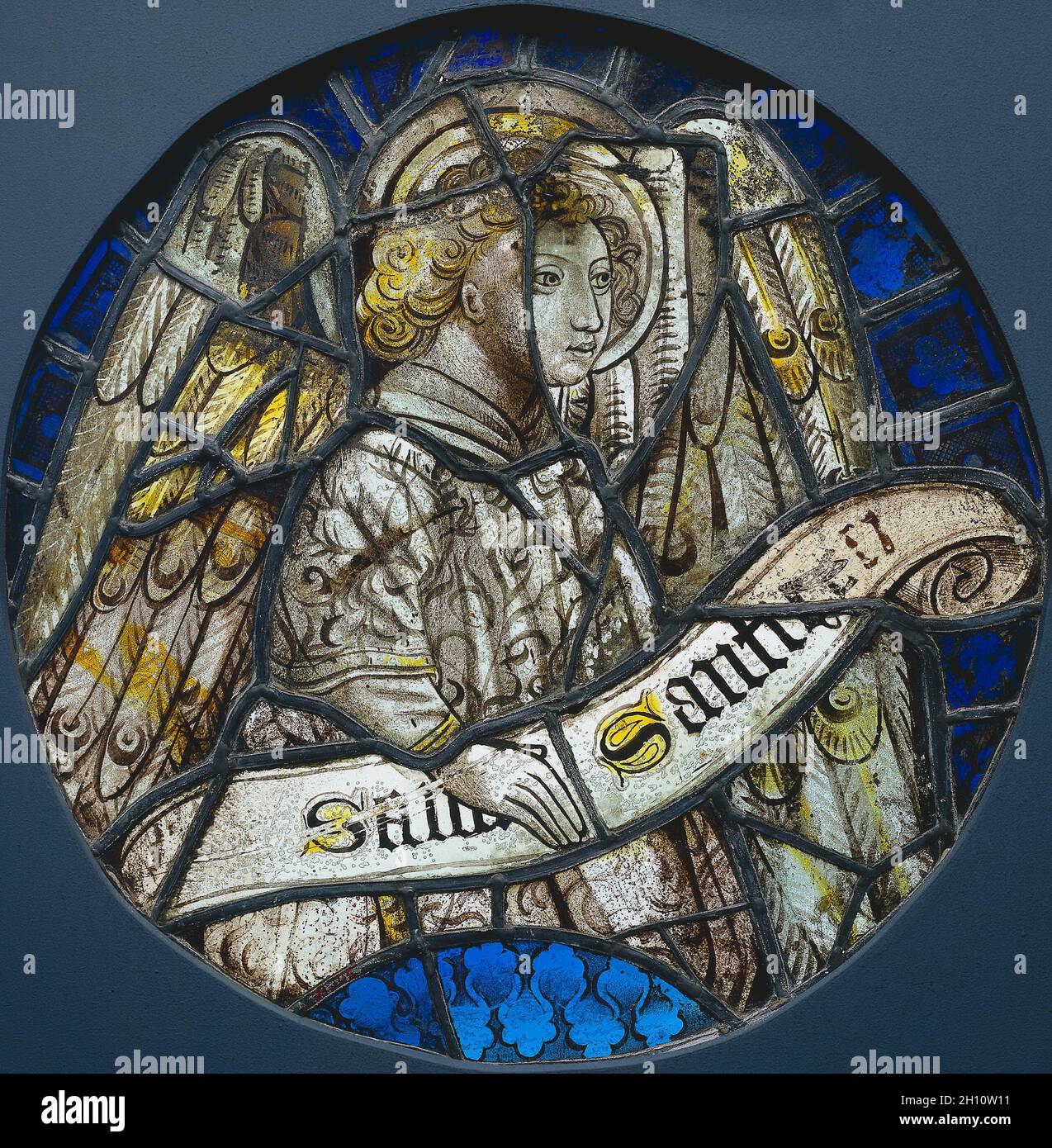 Cocarde de vitrail avec un Ange tenant un rouleau, c. 1425-1450. France,  15e siècle. Vitraux (pot-métal peint et grisaille) ; diamètre : 36,5 cm (14  3/8 in Photo Stock - Alamy