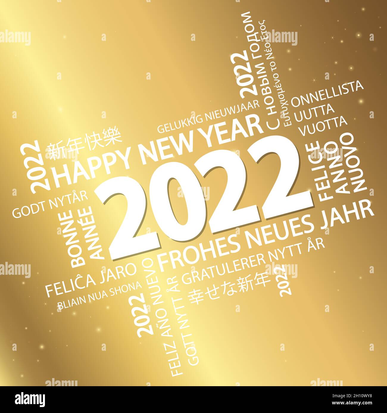 fichier vectoriel eps avec nuage de mots avec message de bienvenue du nouvel an 2022 et fond doré Illustration de Vecteur