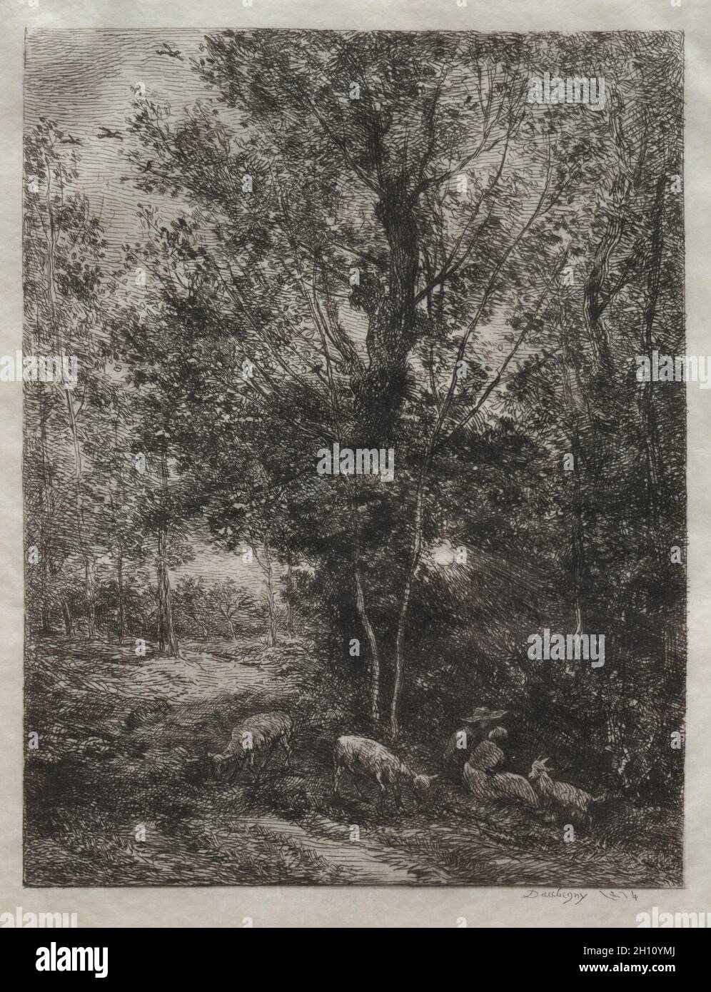 Le Berger et le berger, 1874.Charles François Daubigny (français, 1817-1878).Gravure; feuille: 32.8 x 24.8 cm (12 15/16 x 9 3/4 in.); repère plateau: 28.9 x 21.5 cm (11 3/8 x 8 7/16 in.). Banque D'Images