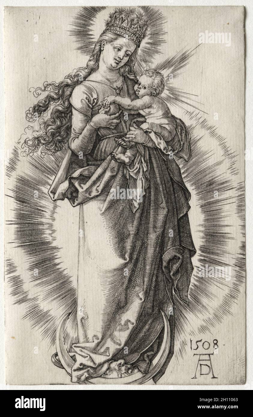 La Vierge avec une couronne de Starry, 1508.Albrecht Dürer (allemand, 1471-1528).Gravure ; Banque D'Images