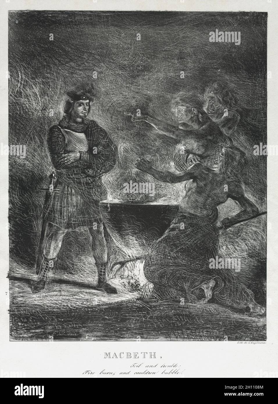 Macbeth Consulting The Witches, 1825.Eugène Delacroix (français, 1798-1863).Lithographie; image: 32.2 x 25.2 cm (12 11/16 x 9 15/16 po.). Banque D'Images