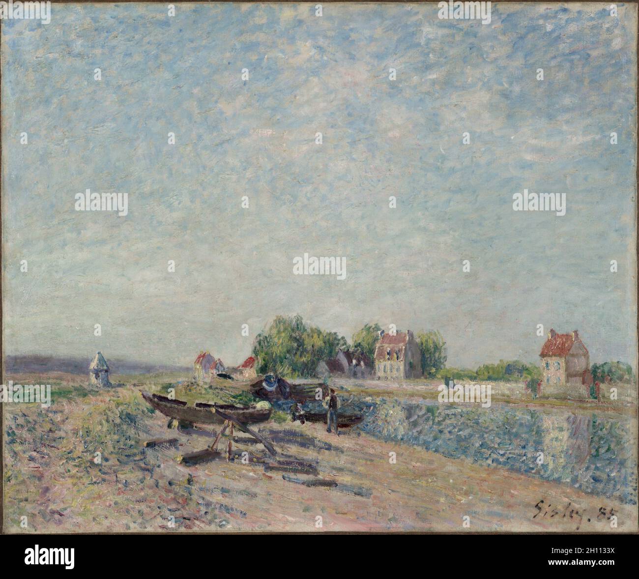 Saint-Mammès, Canal du Loing, 1885. Alfred Sisley (Français, 1840-1899). Huile sur toile non encadrée ; 46,6 x 55,8 cm : (18 x 21 3/8 in.) 15/16. Banque D'Images