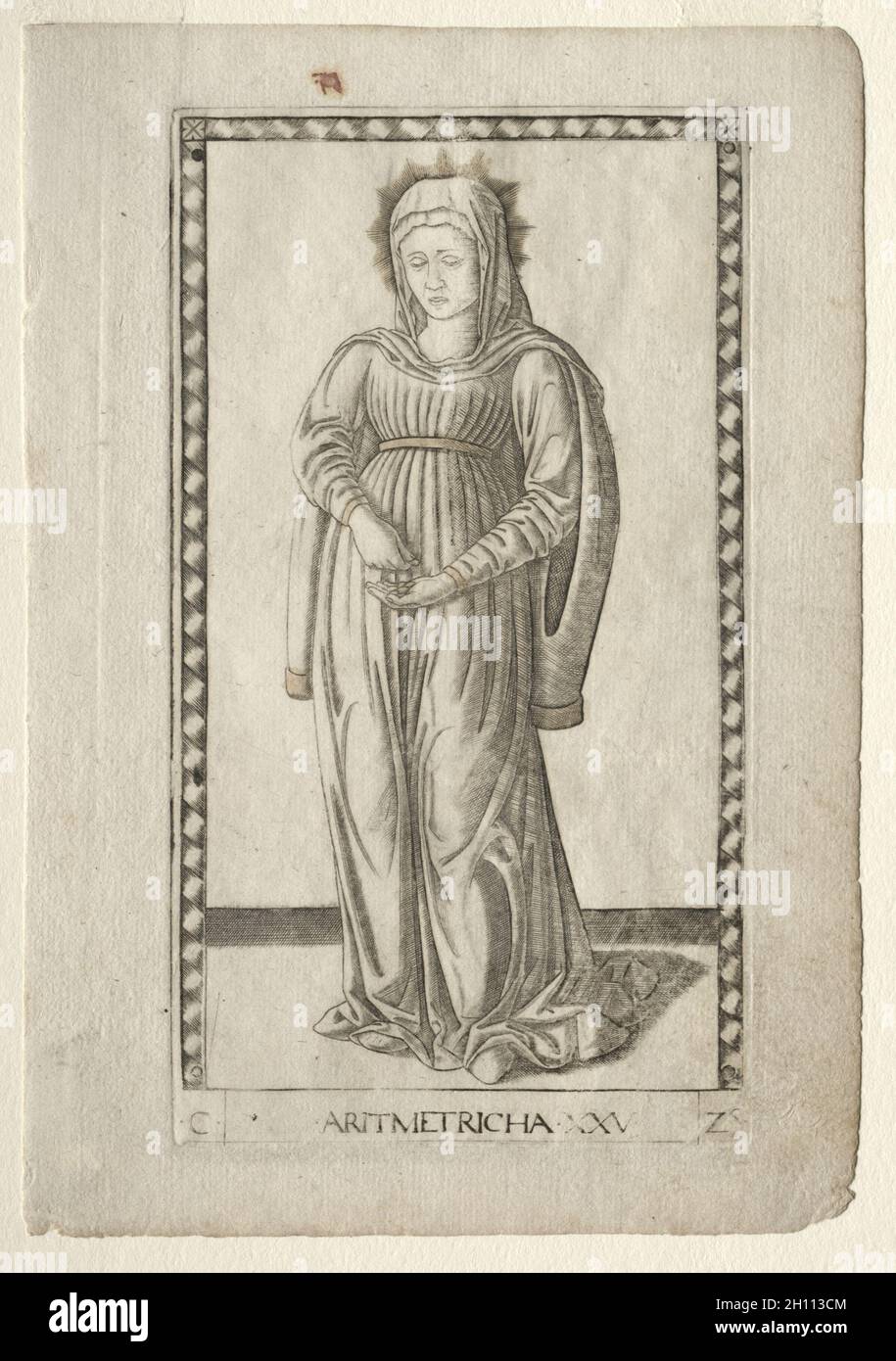 Arithmétique (de la Tarocchi, série C: Arts libéraux, #25), avant 1467.Maître de la série E Tarocchi (italien, XVe siècle).Gravure ; Banque D'Images