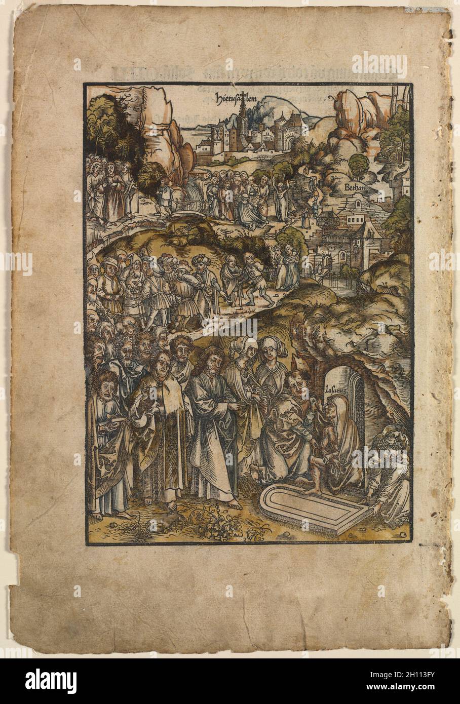 La passion : l'élévation de Lazarus, avant 1508.Urs I Graf (Suisse, ch.1485-1527/29).Coupe de bois à la main avec aquarelle; Banque D'Images