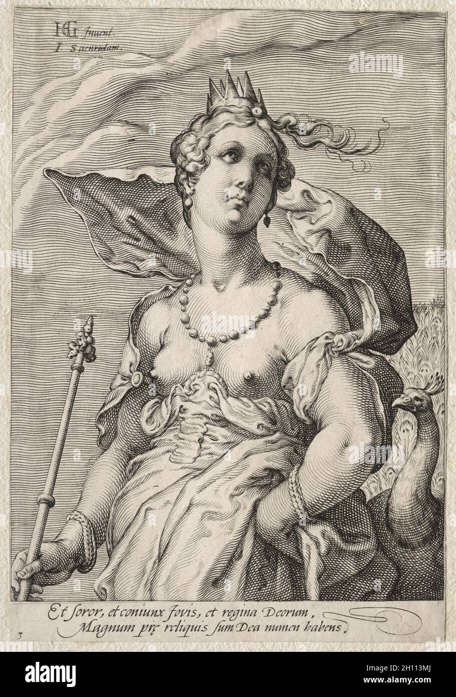 Trois Déesses : Juno, c.1595. Jan Saenredam (néerlandais, 1565-1607), après Hendrick Goltzius (néerlandais, 1558-1617).Gravure ; Banque D'Images