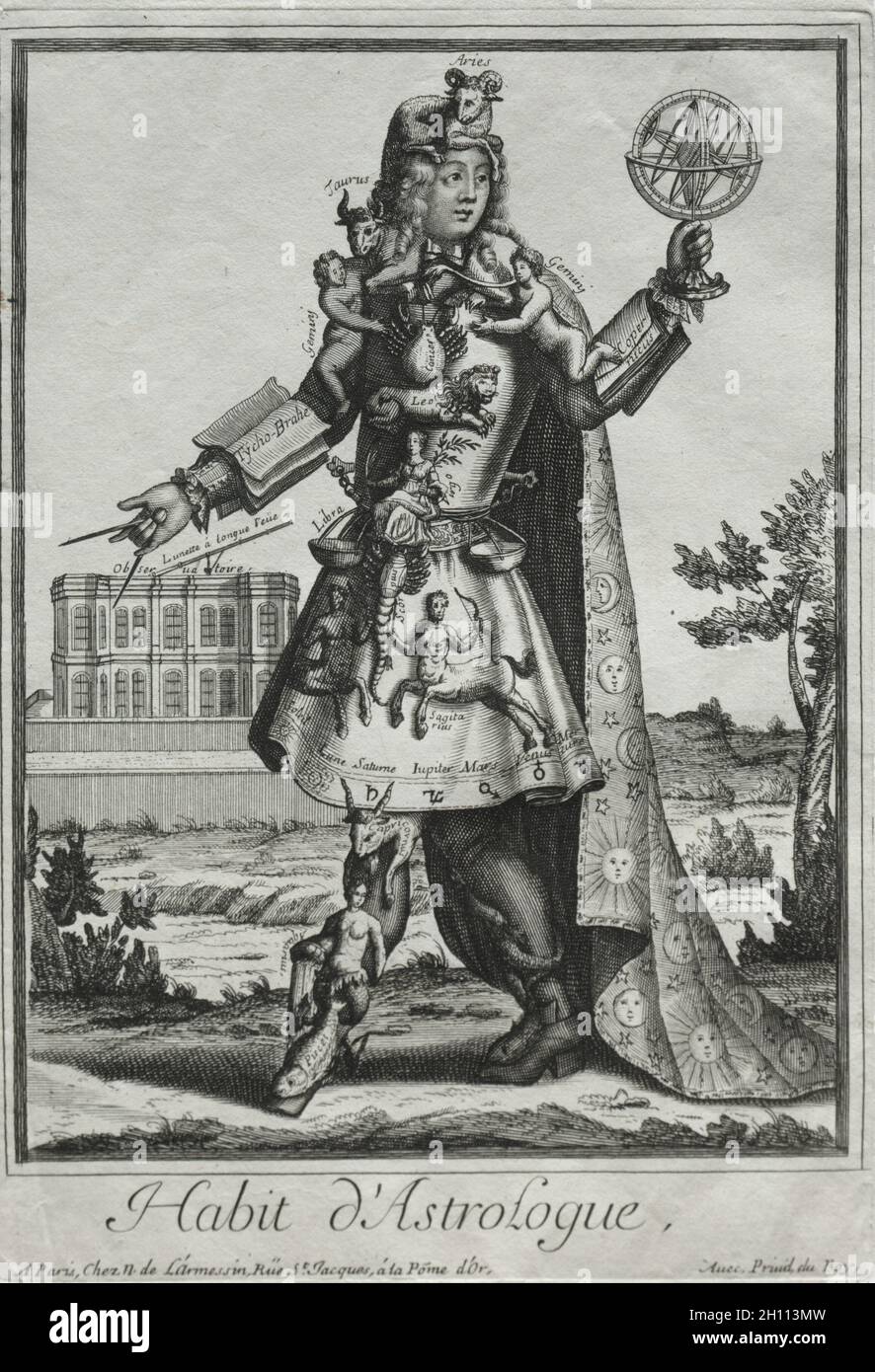 Costumes fantaisie : costume de l'astrologue, c.1690. Nicolas de Larmessin II (français, 1638-1694).Gravure et gravure; feuille: 31.7 x 21.6 cm (12 1/2 x 8 1/2 in.); repère plateau: 28.7 x 19.7 cm (11 5/16 x 7 3/4 in.). Banque D'Images