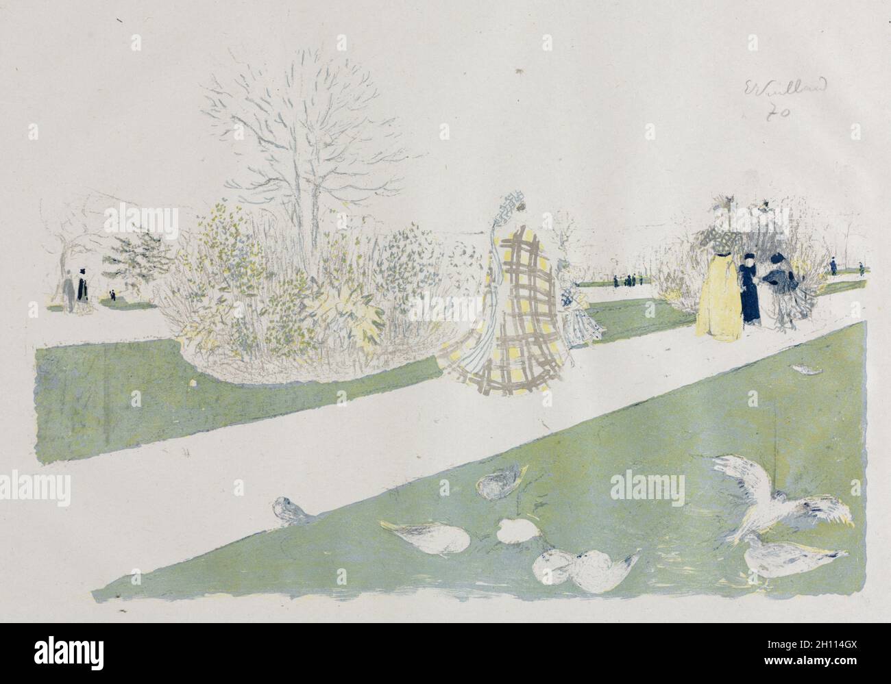 Album des Peintres-Graveurs : le jardin des Tuileries, 1896.Edouard Vuillard (français, 1868-1940).Lithographie couleur; image: 28.4 x 42.9 cm (11 3/16 x 16 7/8 po.); feuille: 42.8 x 55.7 cm (16 7/8 x 21 15/16 po.). Banque D'Images