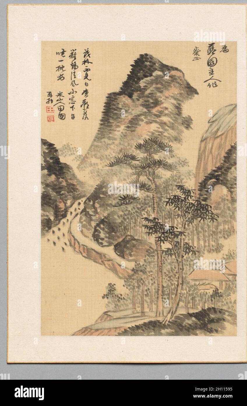 Sieste court lors d'une longue journée d'été, fin du 1700-début du XIXe siècle.Okada Beisanjin (japonais, 1744–1820).Feuille d'album; encre et couleur claire sur soie ivoire; feuille: 25.7 x 16.8 cm (10 1/8 x 6 5/8 po). Banque D'Images
