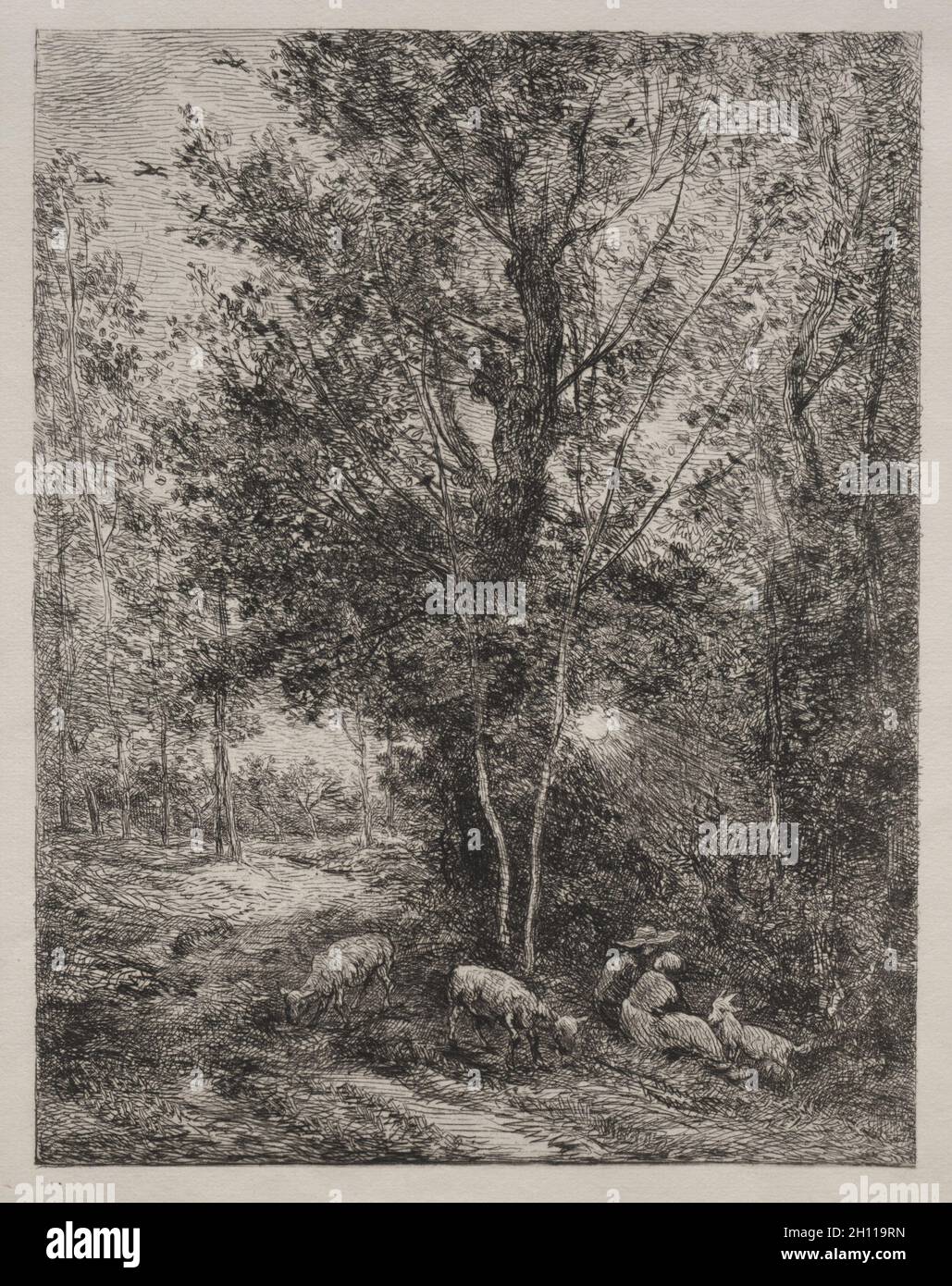 Le Berger et la Bergère, 1874. Charles François Daubigny (Français, 1817-1878). Fiche technique : eau-forte, 32,6 x 24 cm (12 13/16 x 9 7/16 in.) ; plate : 28,4 x 21,6 cm (11 3/16 x 8 1/2 in.). Banque D'Images