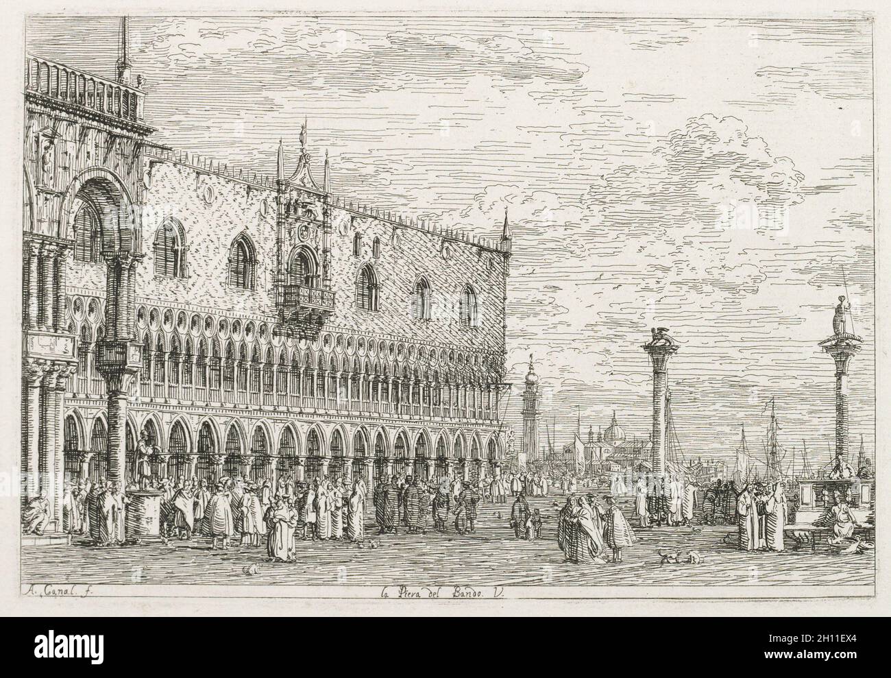 Vues: La Pierre de la Proclamation à Venise, 1735-1746.Antonio Canaletto (italien, 1697-1768).Gravure; repère plateau: 14.5 x 21.2 cm (5 11/16 x 8 3/8 po.). Banque D'Images