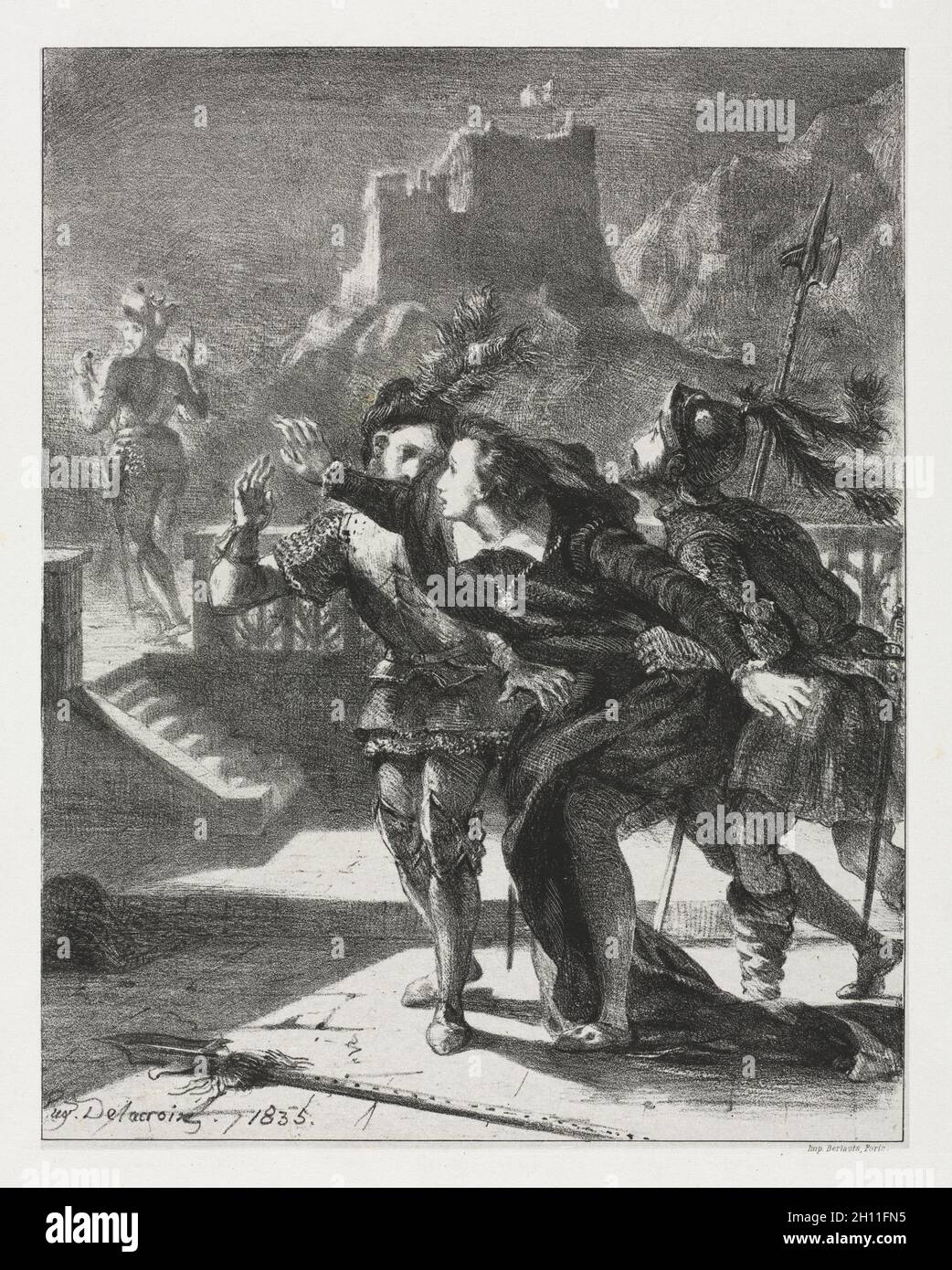 Hameau : le hameau se précipite pour suivre le fantôme de son Père, 1835.Eugène Delacroix (français, 1798-1863).Lithographie; Banque D'Images