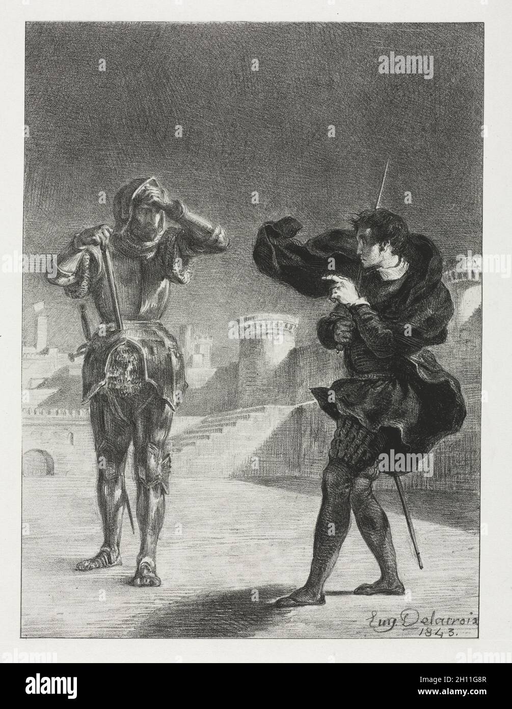 Hameau : le fantôme sur la terrasse, 1843.Eugène Delacroix (français, 1798-1863).Lithographie; Banque D'Images