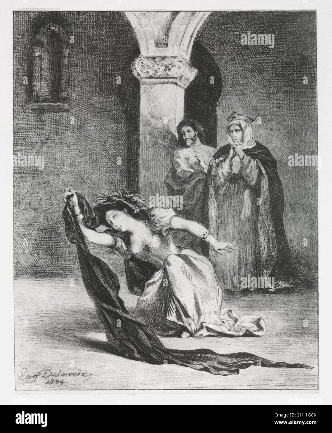 Hameau : le chant d'Ophelia, 1834.Eugène Delacroix (français, 1798-1863).Lithographie; Banque D'Images