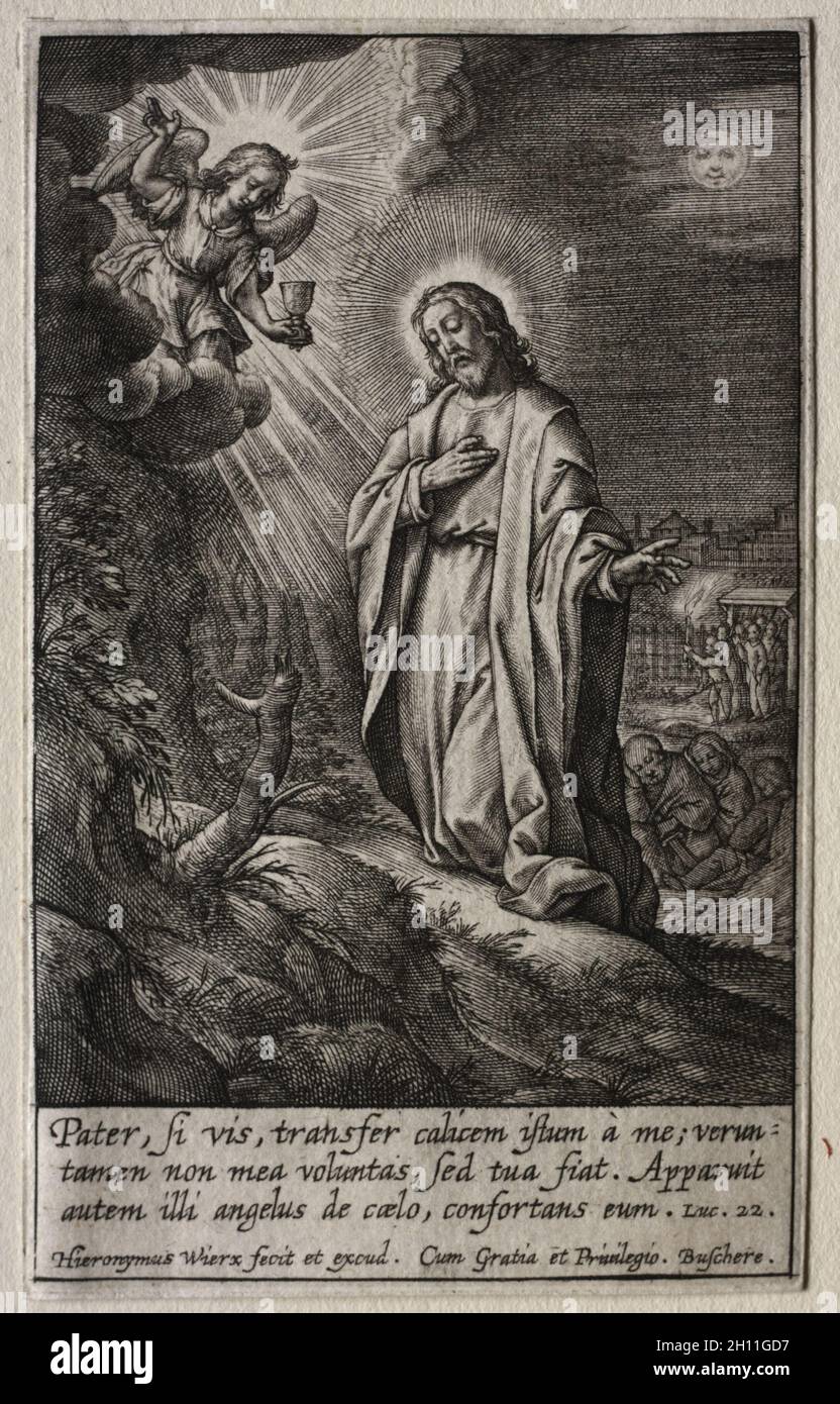 La passion : l'agonie dans le jardin, avant 1619.Hieronymus Wierix (flamand, 1553-1619).Gravure : 8.6 x 5.3 cm (3 3/8 x 2 1/16 po). Banque D'Images