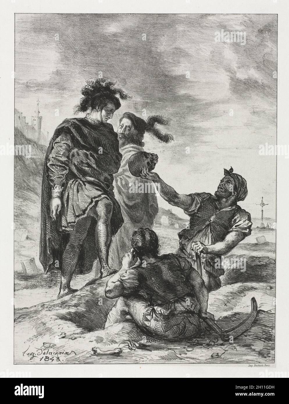 Hameau : hameau et Horatio avec les creuseurs de tombes, 1843.Eugène Delacroix (français, 1798-1863).Lithographie; Banque D'Images