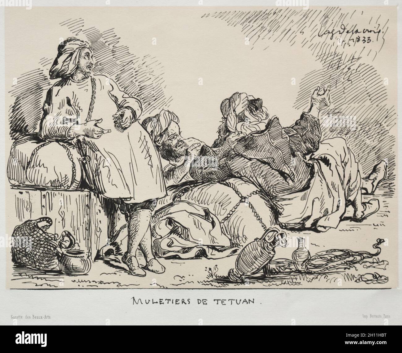 Muletiers de Tétuan, 1833. Eugène Delacroix (1798-1863), française, Bertauts. Lithographie avec Pierre de teinte beige ; feuille : 31,4 x 44,8 cm (12 3/8 x 17 5/8 in.) ; image : 19,3 x 26,6 cm (7 5/8 x 10 1/2 in.). Banque D'Images
