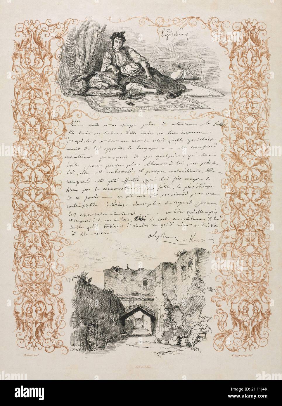 Juif d'Alger et une rue à Alger, 1838.Eugène Delacroix (français, 1798-1863).Lithographie; Banque D'Images