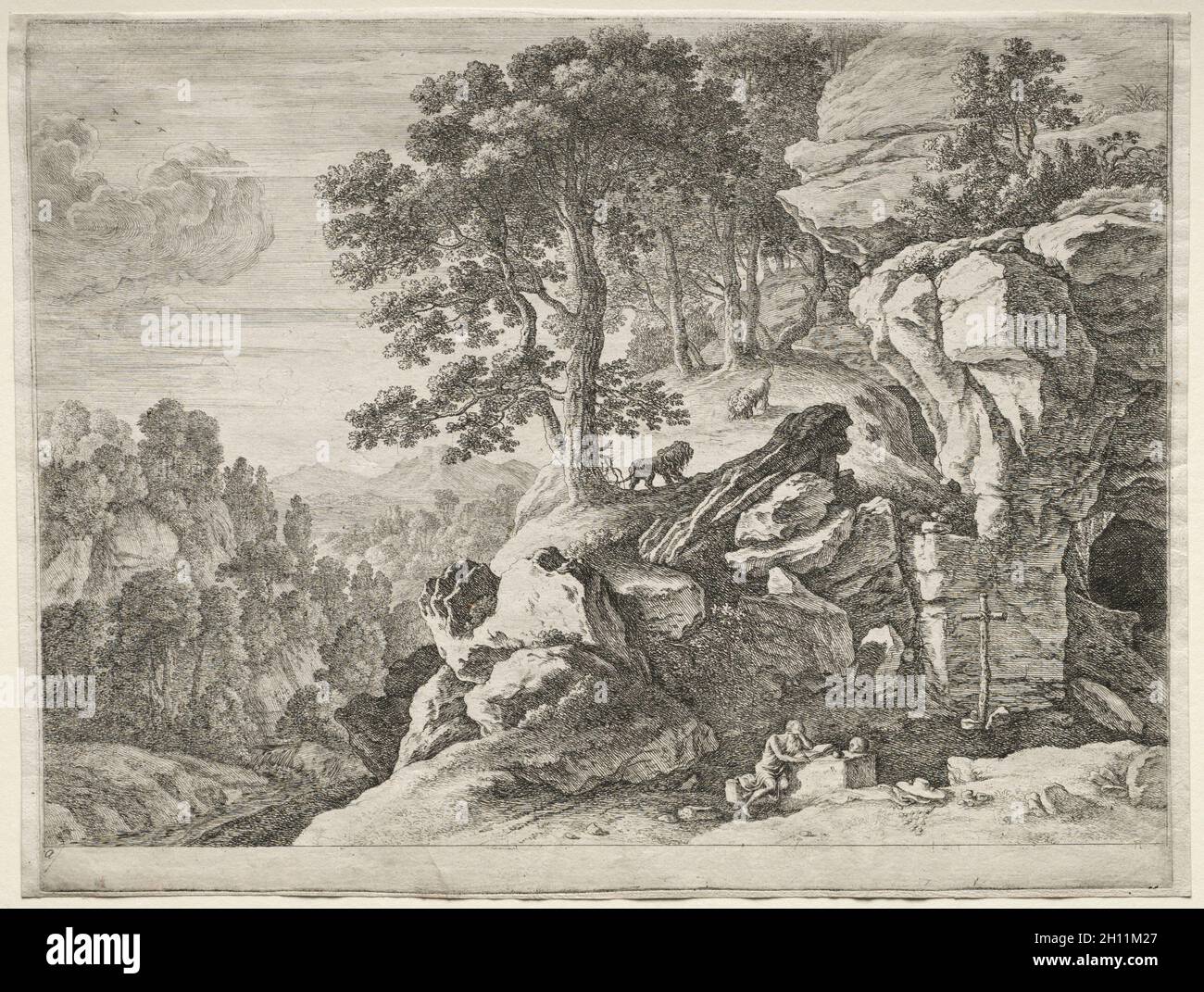 Les Pénitents : Saint-Jérôme dans le désert, 1620-55.Herman van Swanevelt (néerlandais, c.1600-1655).Gravure ; Banque D'Images
