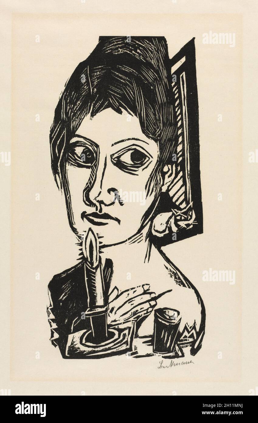 Femme avec bougie, 1920.Max Beckmann (allemand, 1884-1950).Feuille de bois; feuille: 48.8 x 40.2 cm (19 3/16 x 15 13/16 po.); image: 30 x 15 cm (11 13/16 x 5 7/8 po.). Banque D'Images
